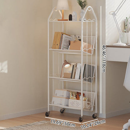 Contemporary Scandinavian Rectangular Carbon Steel Movable Storage Bookshelf 4-Tier For Living Room