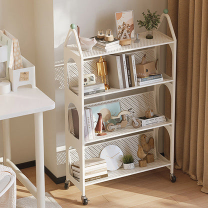 Contemporary Scandinavian Rectangular Carbon Steel Movable Storage Bookshelf 4-Tier For Living Room