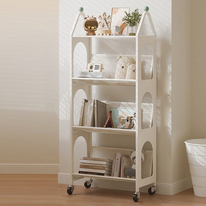 Contemporary Scandinavian Rectangular Carbon Steel Movable Storage Bookshelf 4-Tier For Living Room