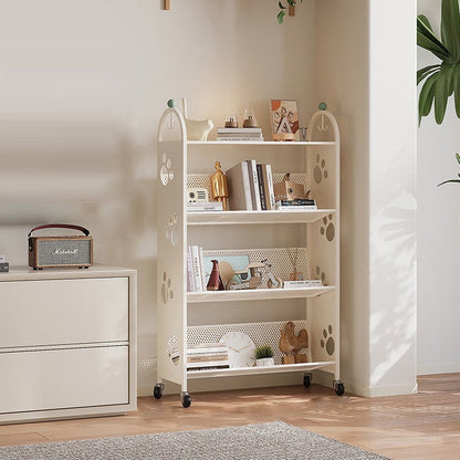 Contemporary Scandinavian Rectangular Carbon Steel Movable Storage Bookshelf 4-Tier For Living Room