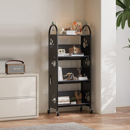 Contemporary Scandinavian Rectangular Carbon Steel Movable Storage Bookshelf 4-Tier For Living Room