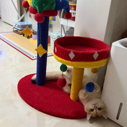 Contemporary Creative Round Particleboard Velvet Fabric Sisal Circus Cat Tree For Living Room