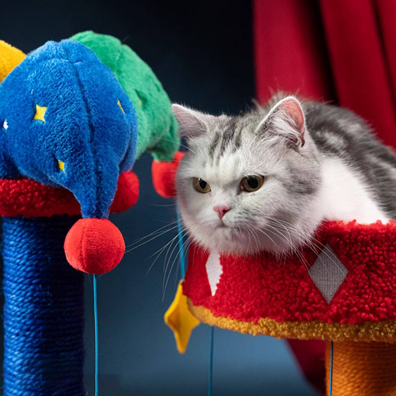Contemporary Creative Round Particleboard Velvet Fabric Sisal Circus Cat Tree For Living Room