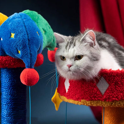 Contemporary Creative Round Particleboard Velvet Fabric Sisal Circus Cat Tree For Living Room