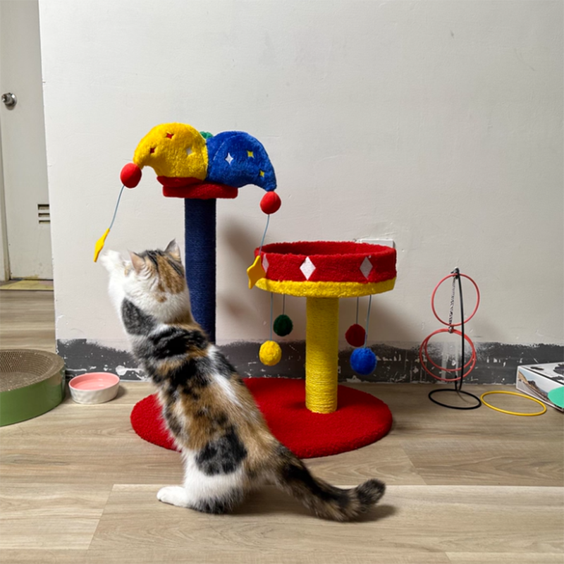 Contemporary Creative Round Particleboard Velvet Fabric Sisal Circus Cat Tree For Living Room