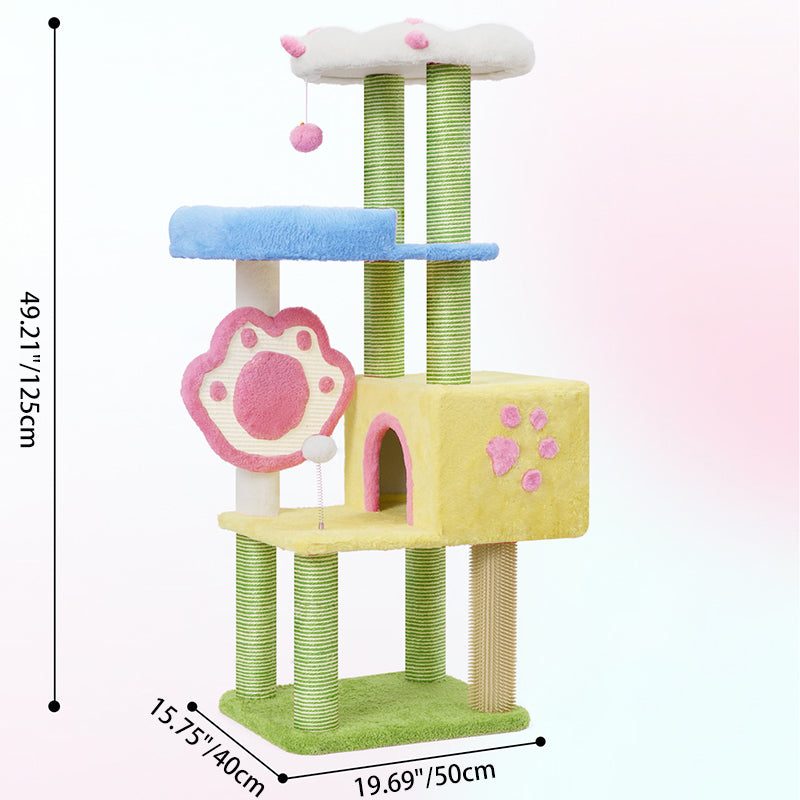 Contemporary Creative Rectangular Particleboard Velvet Fabric Sisal Multi-Functional Cat Tree For Living Room