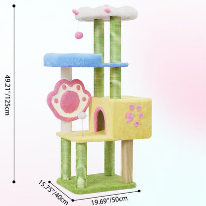 Contemporary Creative Rectangular Particleboard Velvet Fabric Sisal Multi-Functional Cat Tree For Living Room