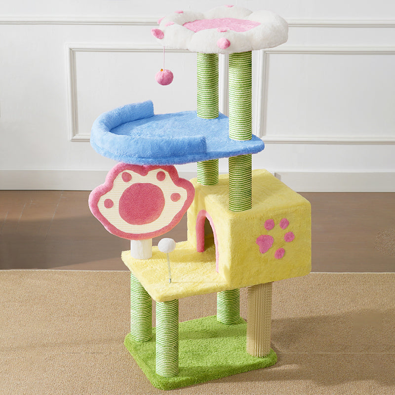 Contemporary Creative Rectangular Particleboard Velvet Fabric Sisal Multi-Functional Cat Tree For Living Room