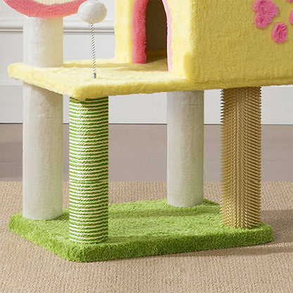 Contemporary Creative Rectangular Particleboard Velvet Fabric Sisal Multi-Functional Cat Tree For Living Room