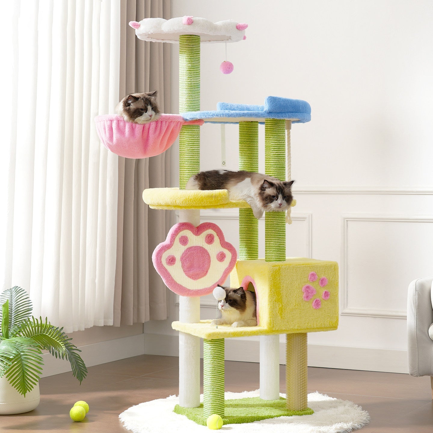 Contemporary Creative Rectangular Particleboard Velvet Fabric Sisal Multi-Functional Cat Tree For Living Room
