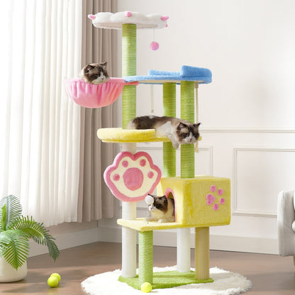 Contemporary Creative Rectangular Particleboard Velvet Fabric Sisal Multi-Functional Cat Tree For Living Room