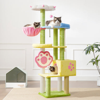 Contemporary Creative Rectangular Particleboard Velvet Fabric Sisal Multi-Functional Cat Tree For Living Room