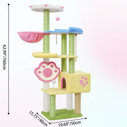 Contemporary Creative Rectangular Particleboard Velvet Fabric Sisal Multi-Functional Cat Tree For Living Room