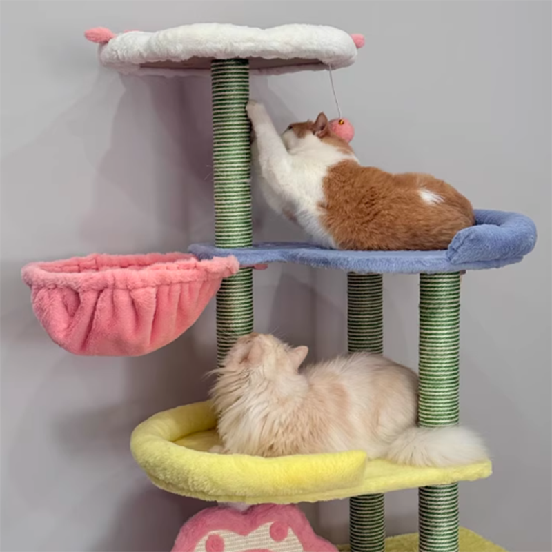 Contemporary Creative Rectangular Particleboard Velvet Fabric Sisal Multi-Functional Cat Tree For Living Room