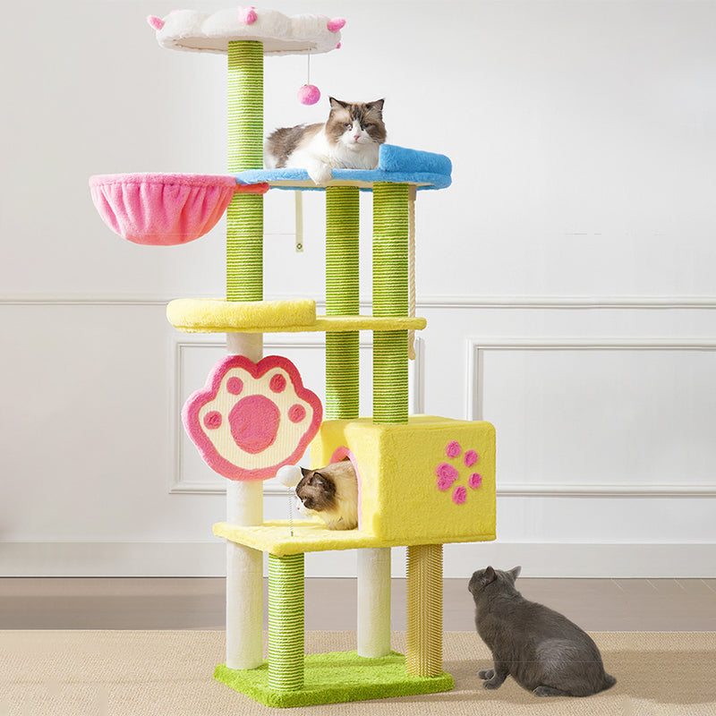 Contemporary Creative Rectangular Particleboard Velvet Fabric Sisal Multi-Functional Cat Tree For Living Room