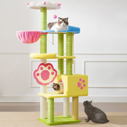 Contemporary Creative Rectangular Particleboard Velvet Fabric Sisal Multi-Functional Cat Tree For Living Room