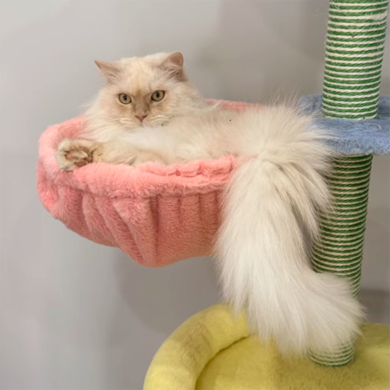 Contemporary Creative Rectangular Particleboard Velvet Fabric Sisal Multi-Functional Cat Tree For Living Room