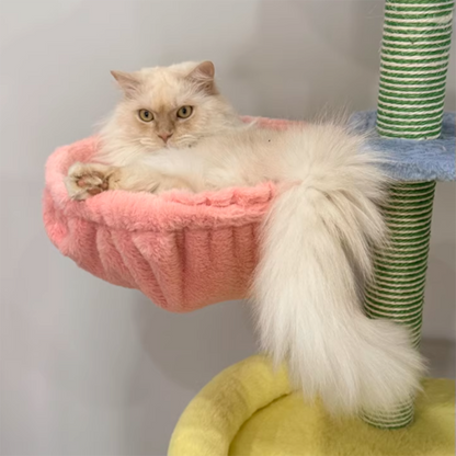 Contemporary Creative Rectangular Particleboard Velvet Fabric Sisal Multi-Functional Cat Tree For Living Room