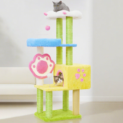 Contemporary Creative Rectangular Particleboard Velvet Fabric Sisal Multi-Functional Cat Tree For Living Room