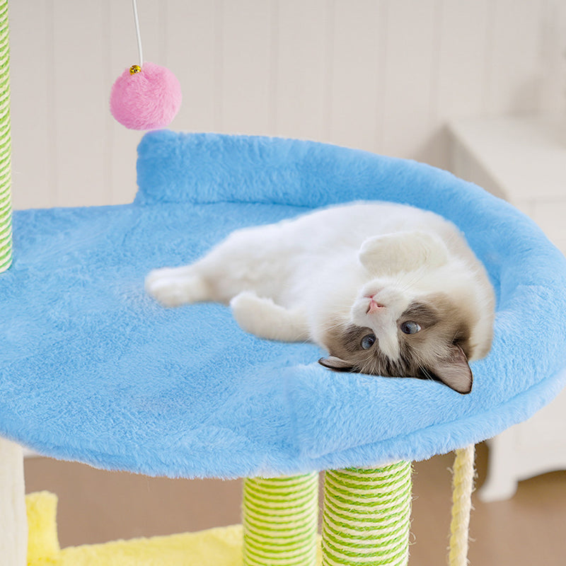 Contemporary Creative Rectangular Particleboard Velvet Fabric Sisal Multi-Functional Cat Tree For Living Room
