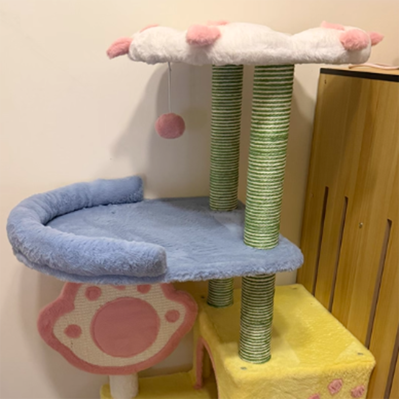 Contemporary Creative Rectangular Particleboard Velvet Fabric Sisal Multi-Functional Cat Tree For Living Room