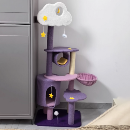 Contemporary Creative Round Particleboard Velvet Fabric Sisal Multi-Functional Star-Moon Cat Tree For Living Room