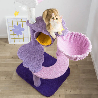 Contemporary Creative Round Particleboard Velvet Fabric Sisal Multi-Functional Star-Moon Cat Tree For Living Room