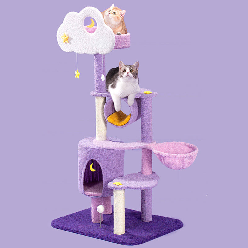 Contemporary Creative Round Particleboard Velvet Fabric Sisal Multi-Functional Star-Moon Cat Tree For Living Room