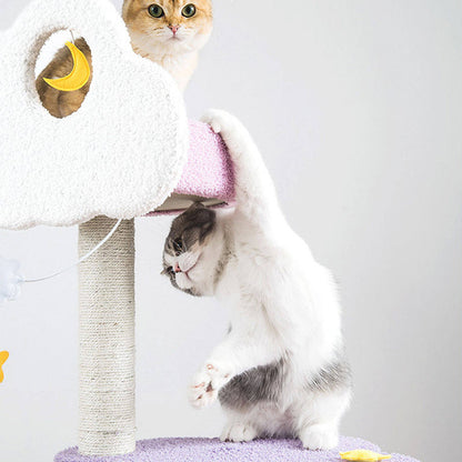 Contemporary Creative Round Particleboard Velvet Fabric Sisal Multi-Functional Star-Moon Cat Tree For Living Room