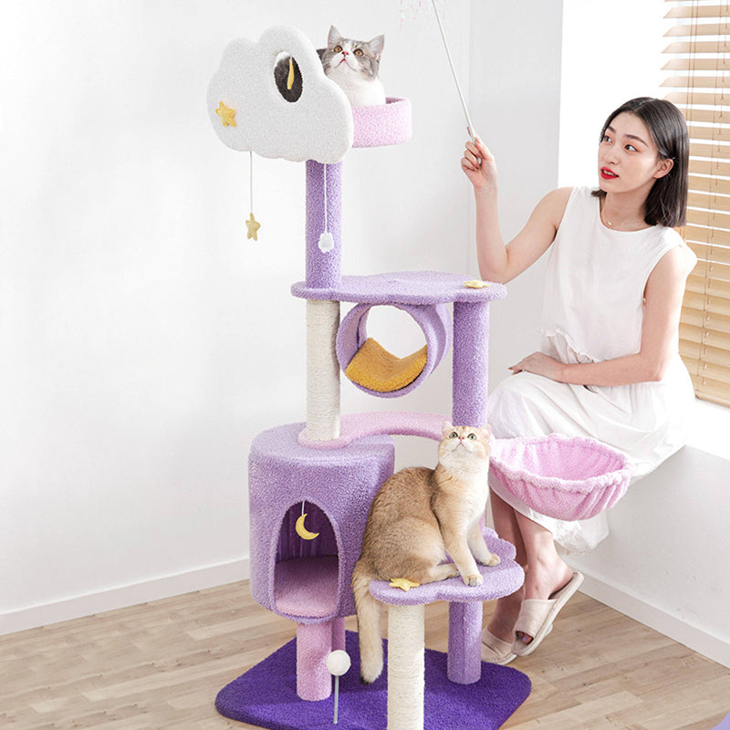 Contemporary Creative Round Particleboard Velvet Fabric Sisal Multi-Functional Star-Moon Cat Tree For Living Room