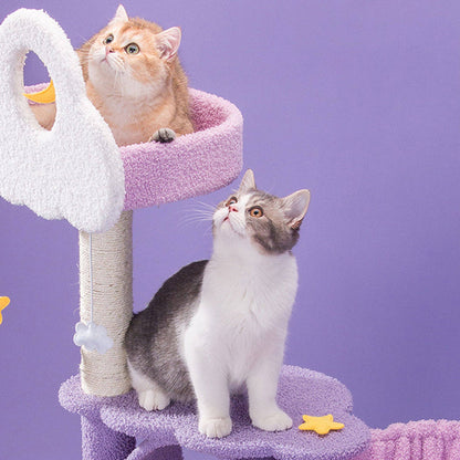 Contemporary Creative Round Particleboard Velvet Fabric Sisal Multi-Functional Star-Moon Cat Tree For Living Room