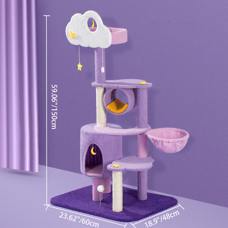 Contemporary Creative Round Particleboard Velvet Fabric Sisal Multi-Functional Star-Moon Cat Tree For Living Room