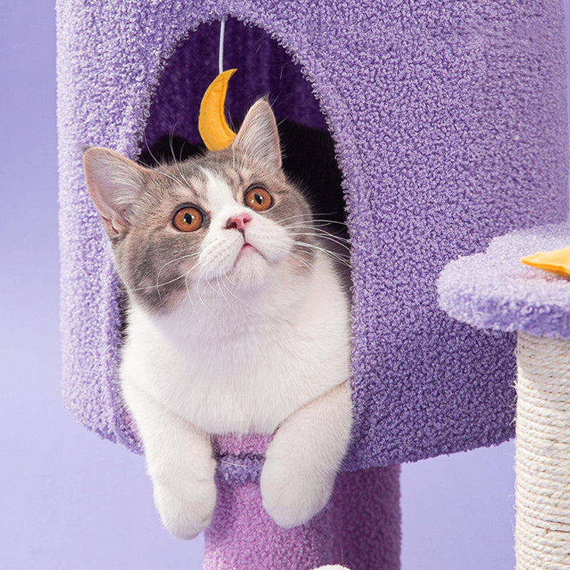 Contemporary Creative Round Particleboard Velvet Fabric Sisal Multi-Functional Star-Moon Cat Tree For Living Room