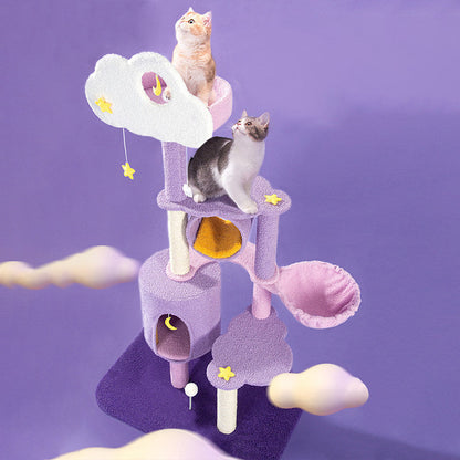 Contemporary Creative Round Particleboard Velvet Fabric Sisal Multi-Functional Star-Moon Cat Tree For Living Room