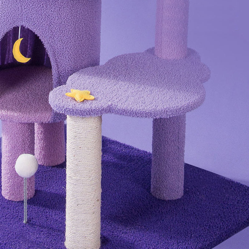 Contemporary Creative Round Particleboard Velvet Fabric Sisal Multi-Functional Star-Moon Cat Tree For Living Room