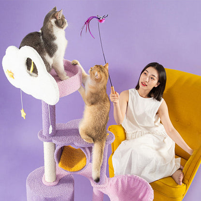 Contemporary Creative Round Particleboard Velvet Fabric Sisal Multi-Functional Star-Moon Cat Tree For Living Room