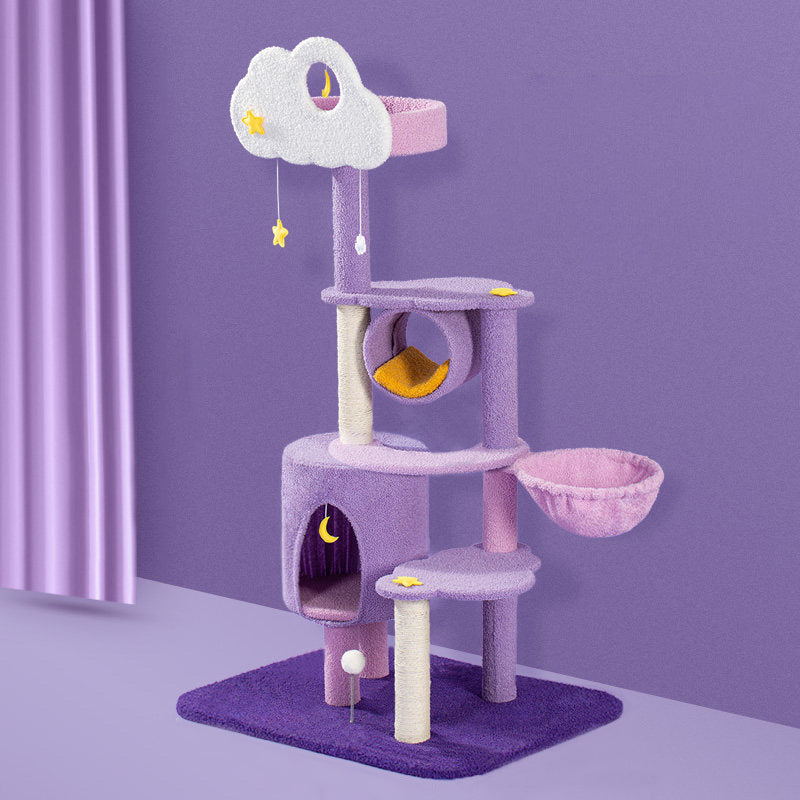 Contemporary Creative Round Particleboard Velvet Fabric Sisal Multi-Functional Star-Moon Cat Tree For Living Room