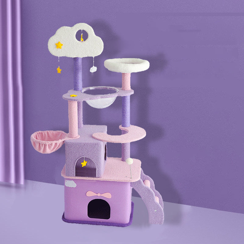 Contemporary Creative Round Particleboard Velvet Fabric Sisal Multi-Functional Star-Moon Cat Tree For Living Room