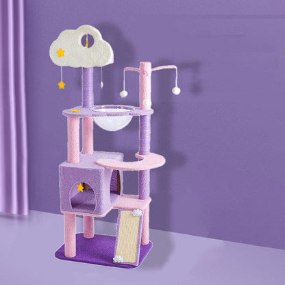 Contemporary Creative Round Particleboard Velvet Fabric Sisal Multi-Functional Star-Moon Cat Tree For Living Room