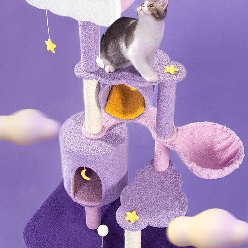 Contemporary Creative Round Particleboard Velvet Fabric Sisal Multi-Functional Star-Moon Cat Tree For Living Room