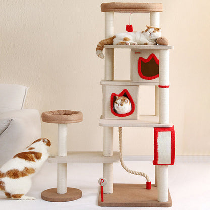 Contemporary Creative Square Particleboard Velvet Fabric Sisal Multi-Functional Cat Tree For Living Room