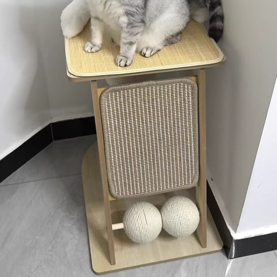 Contemporary Scandinavian Rectangular Medium-Density Fiberboard Hemp Mat Sisal Cat Tree For Living Room