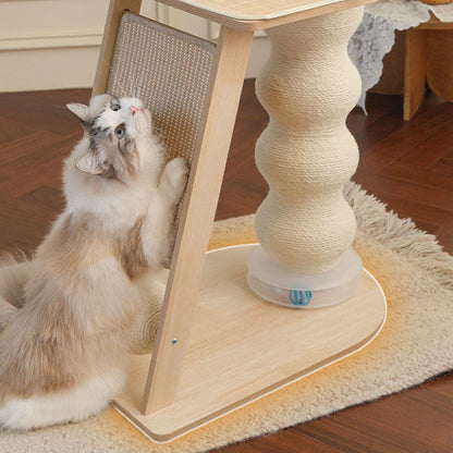 Contemporary Scandinavian Rectangular Medium-Density Fiberboard Hemp Mat Sisal Cat Tree For Living Room