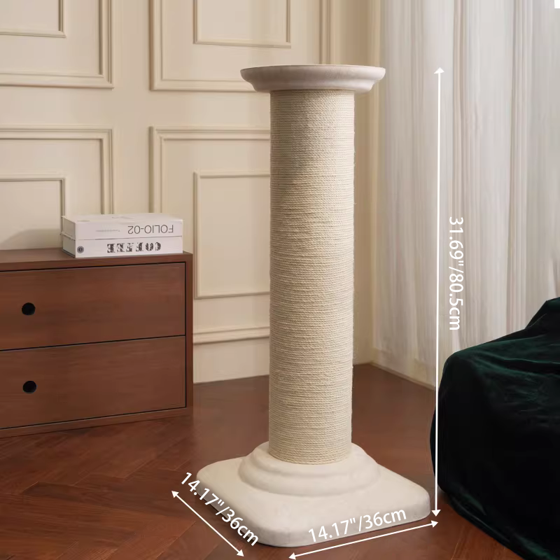 Contemporary Scandinavian Round Medium-Density Fiberboard Corrugated Paper Hemp Rope Felt Cat Scratcher Cat Tree For Living Room