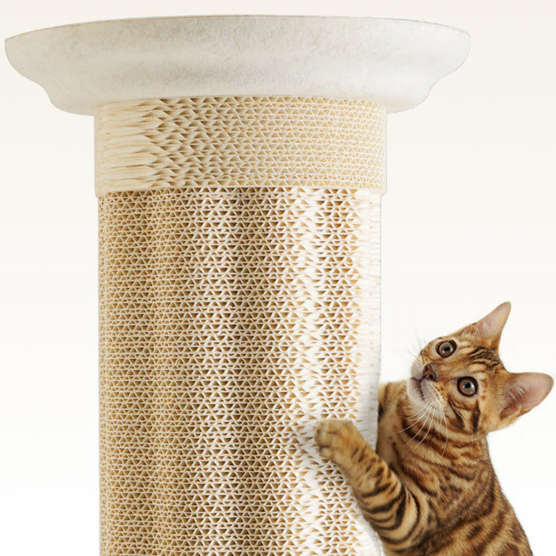 Contemporary Scandinavian Round Medium-Density Fiberboard Corrugated Paper Hemp Rope Felt Cat Scratcher Cat Tree For Living Room