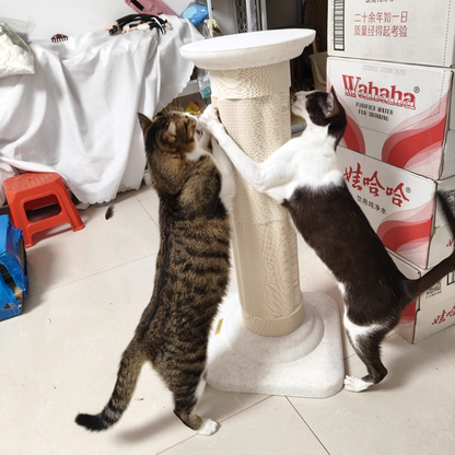 Contemporary Scandinavian Round Medium-Density Fiberboard Corrugated Paper Hemp Rope Felt Cat Scratcher Cat Tree For Living Room