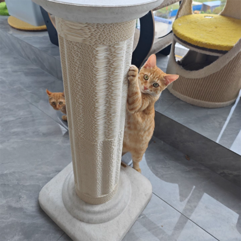 Contemporary Scandinavian Round Medium-Density Fiberboard Corrugated Paper Hemp Rope Felt Cat Scratcher Cat Tree For Living Room