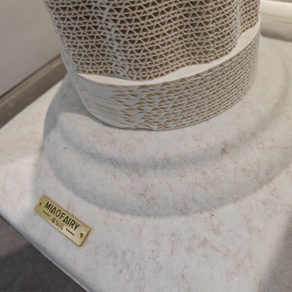 Contemporary Scandinavian Round Medium-Density Fiberboard Corrugated Paper Hemp Rope Felt Cat Scratcher Cat Tree For Living Room