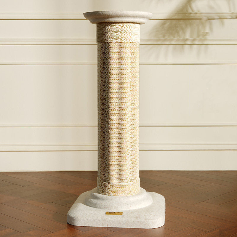 Contemporary Scandinavian Round Medium-Density Fiberboard Corrugated Paper Hemp Rope Felt Cat Scratcher Cat Tree For Living Room