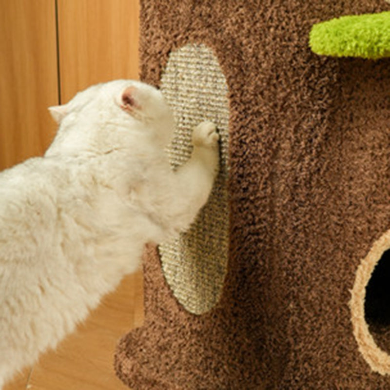 Contemporary Creative Round Particleboard Natural Fruitwood Velvet Fabric Hemp Rope Treehouse Cat Tree For Living Room